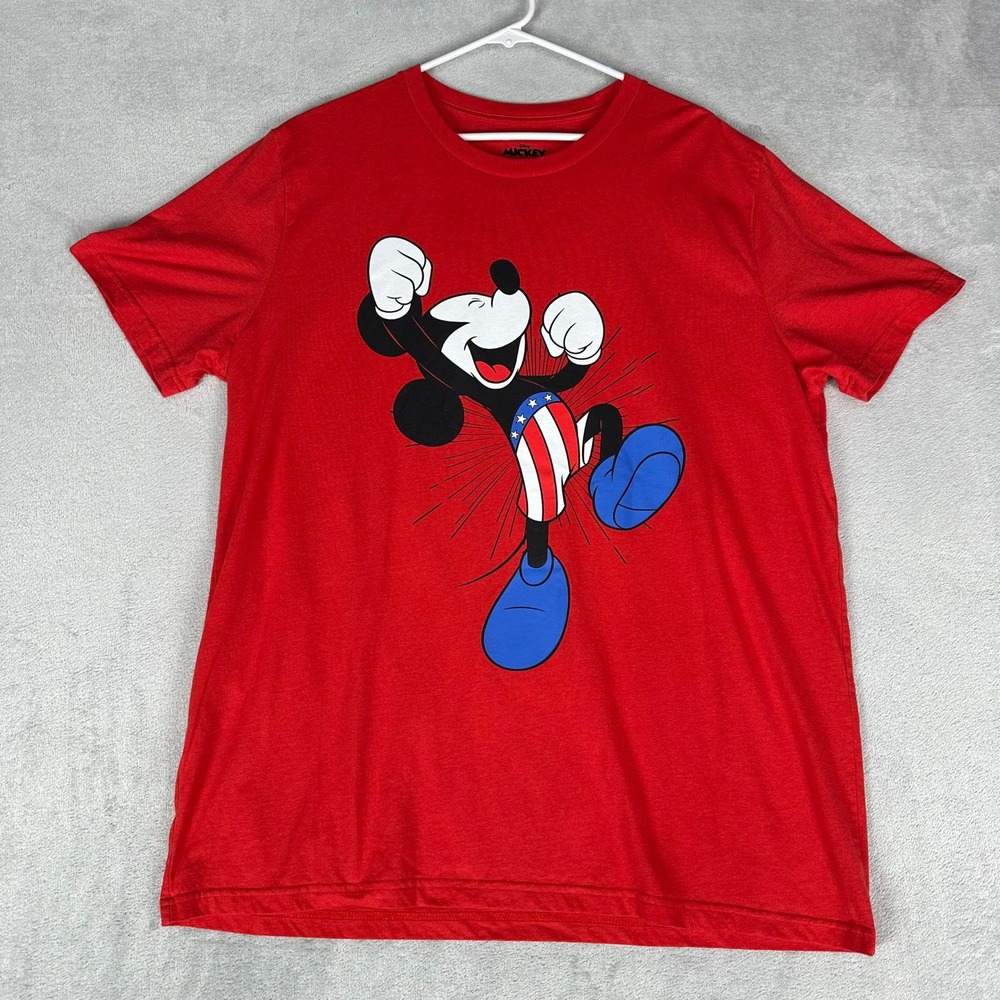 Disney T-Shirt Mens 2XL Red Mickey Mouse Patriotic Graphic Short Sleeve Tee